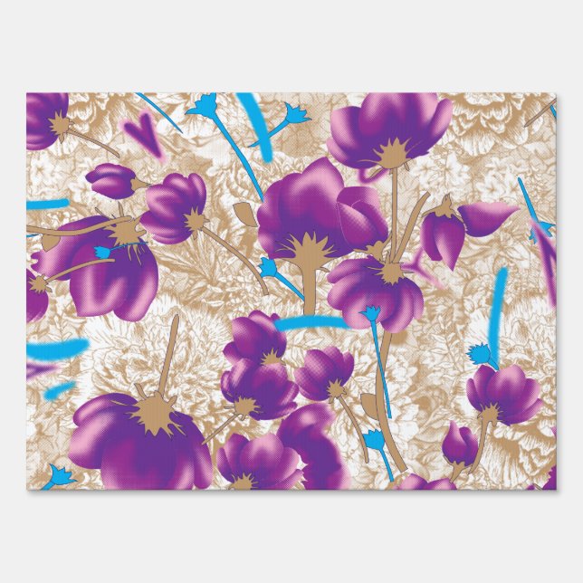 Vibrant floral pattern featuring purple and blue f sign (Front)