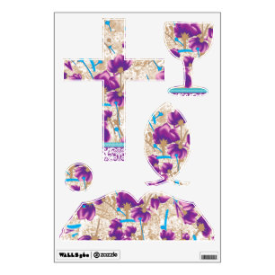 Vibrant floral pattern featuring purple and blue f wall decal