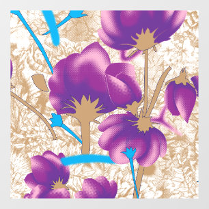 Vibrant floral pattern featuring purple and blue f window cling