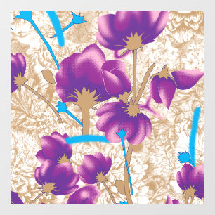Vibrant floral pattern featuring purple and blue f window cling