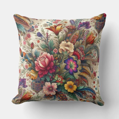 Vibrant Floral Pattern in Bohemian Abstract 1 Throw Pillow