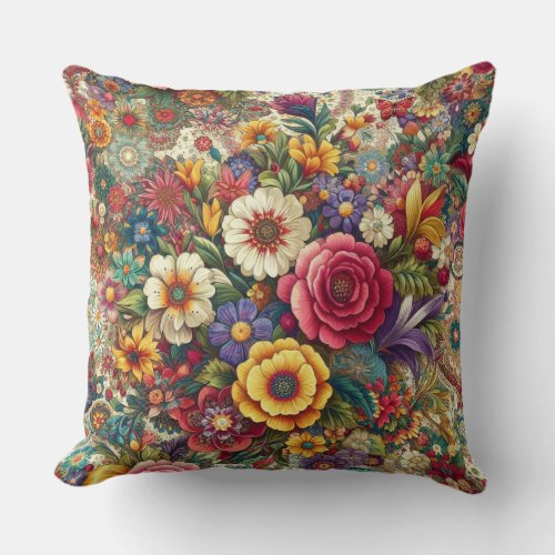 Vibrant Floral Pattern in Bohemian Abstract 2 Throw Pillow