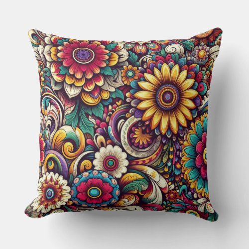 Vibrant Floral Pattern in Bohemian Abstract 4 Throw Pillow
