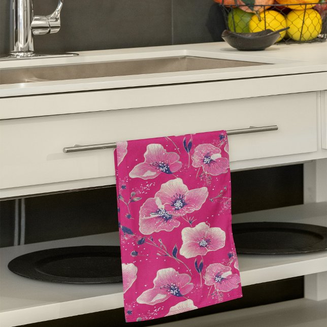 Vibrant Floral Pattern in Pink, White & Royal Blue Kitchen Towel (Creator Uploaded)