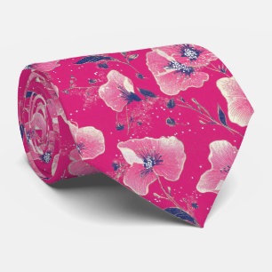 Vibrant Floral Pattern in Pink, White & Royal Blue Neck Tie