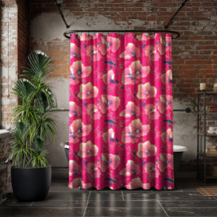 Vibrant Floral Pattern in Pink, White & Royal Blue Shower Curtain
