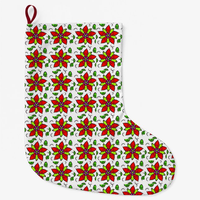 Vibrant Floral Pattern Large Christmas Stocking (Front)