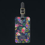 Vibrant Floral Pattern Luggage Tag<br><div class="desc">Floral luggage tag with a pretty hand-drawn pattern of flowers in pink,  yellow,  white,  and purple,  and butterflies in matching colors on a dark blue background. Personalize with your name on one side,  and your name and address on the other.</div>