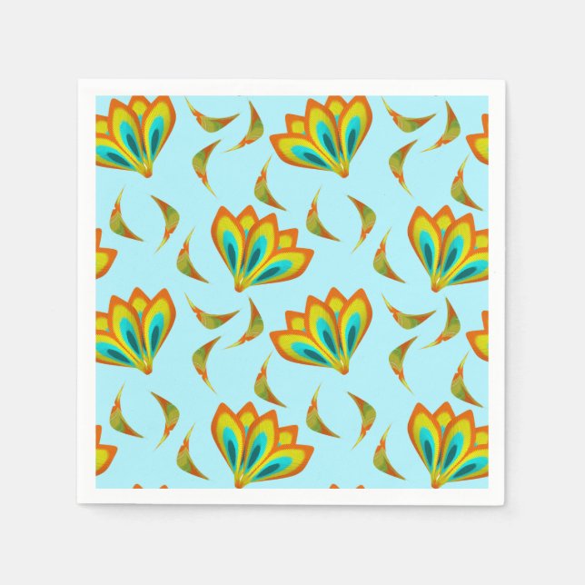 Vibrant floral pattern on light blue background napkins (Front)