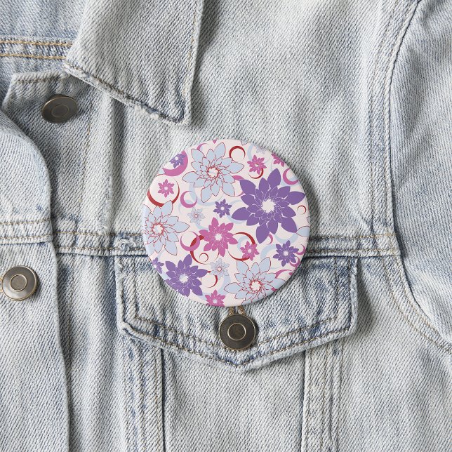 Vibrant Floral Pattern Purple Pink Blue Flowers  Button (Creator Uploaded)