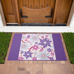 Vibrant Floral Pattern Purple Pink Blue Flowers Doormat