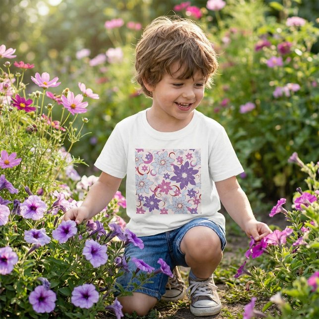 Vibrant Floral Pattern Purple Pink Blue Flowers  T-Shirt (Creator Uploaded)
