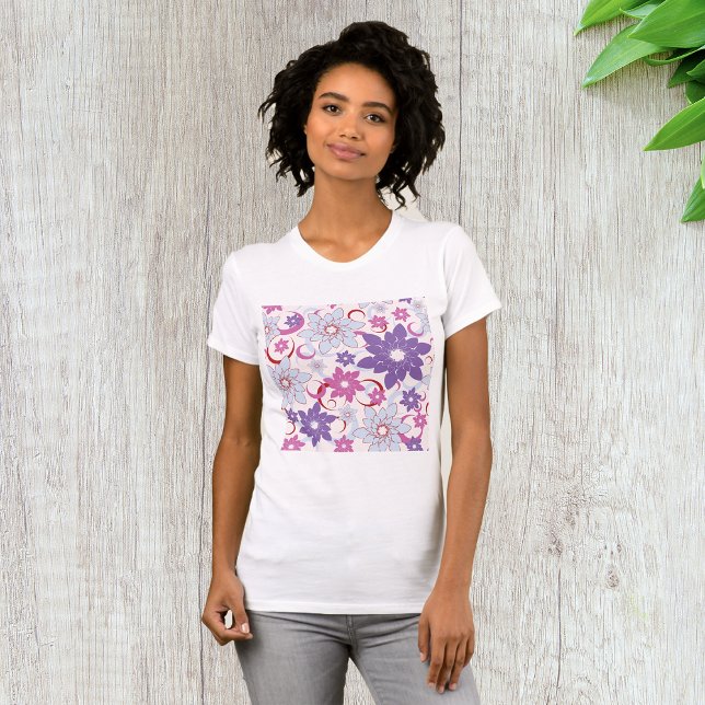Vibrant Floral Pattern Purple Pink Blue Flowers T-Shirt (Creator Uploaded)