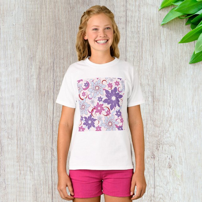 Vibrant Floral Pattern Purple Pink Blue Flowers  T-Shirt (Creator Uploaded)
