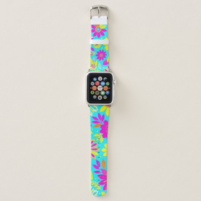 Vibrant Floral Pattern with Bold Flowers Apple Watch Band (Front)