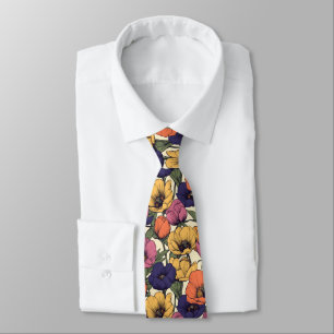 Vibrant Floral Pattern with Colorful Poppies Neck Tie