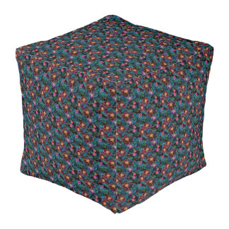 Vibrant Floral Pattern With Dark Background Pouf