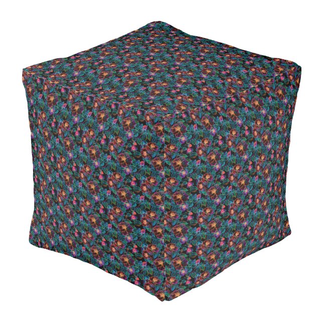 Vibrant Floral Pattern With Dark Background Pouf (Angled Front)