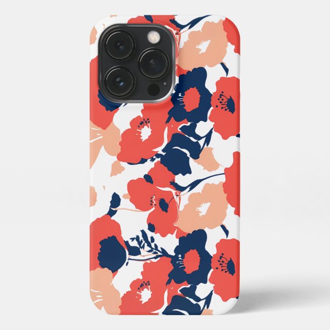 vibrant floral pattern with red and navy blue flow iPhone case (Back)