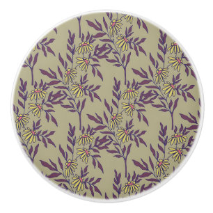 Vibrant Floral Pattern with Yellow Daisies  Ceramic Knob