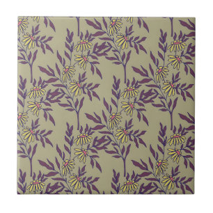 Vibrant Floral Pattern with Yellow Daisies  Ceramic Tile