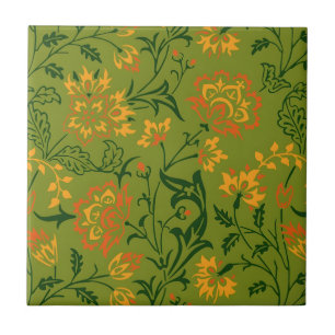 Vibrant Floral Pattern: Yellow and Orange Flowers Ceramic Tile
