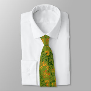 Vibrant Floral Pattern: Yellow and Orange Flowers Neck Tie