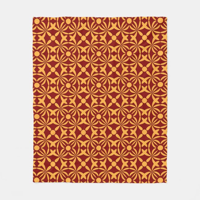 Vibrant Floral Pattern: Yellow Shapes on Red Back Fleece Blanket (Front)