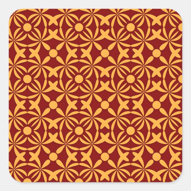 Vibrant Floral Pattern: Yellow Shapes on Red Back Square Sticker (Front)