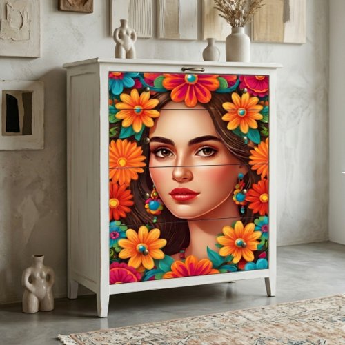 Vibrant Floral Portrait Folk Art Woman TMF26 Tissue Paper