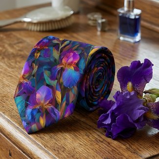 Vibrant Floral Purple Iris Men's Necktie
