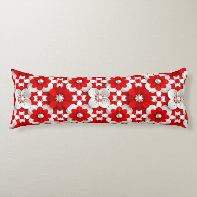 Vibrant Floral Red Pattern For Home Styling Body Pillow (Front)
