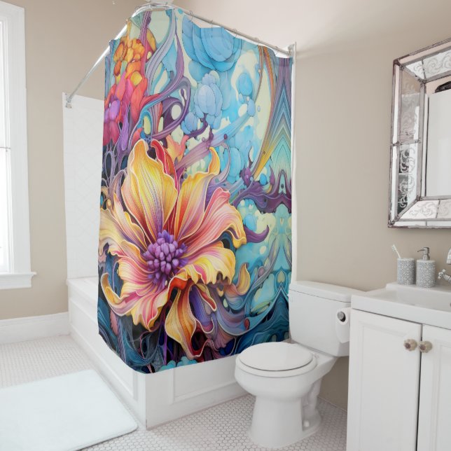 Vibrant Floral Rhapsody Shower Curtain (In Situ)