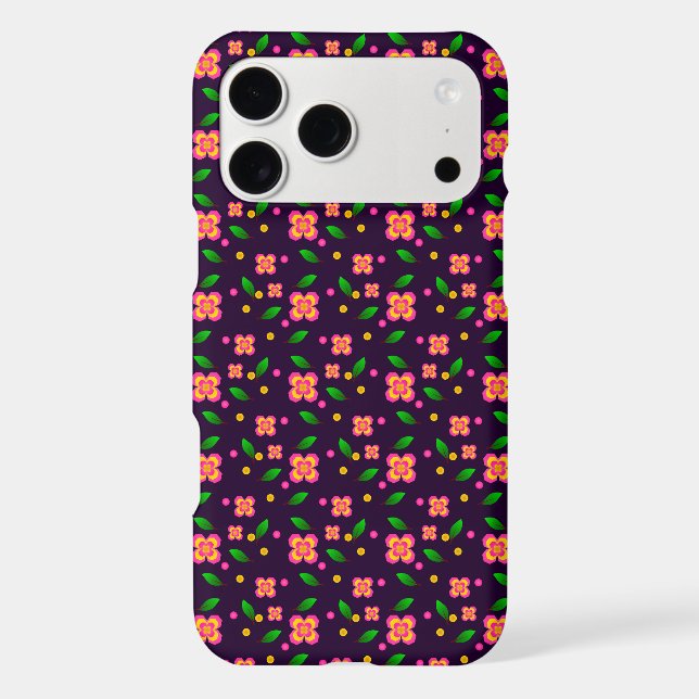 Vibrant Floral Seamless Pattern on deep purple iPhone Case (Back)