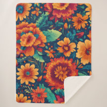 Vibrant Floral Sherpa Blanket - Large