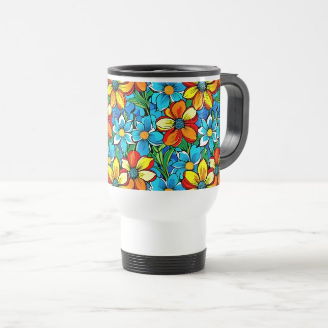 Vibrant Floral Small Travel Mug (Front Right)