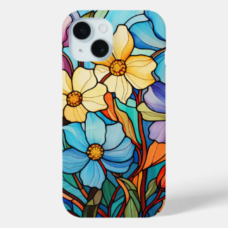 Vibrant Floral Stained Glass Art Flower Lovers Mom iPhone 15 Case