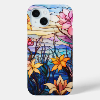 Vibrant Floral Stained Glass Art for Women iPhone 15 Case