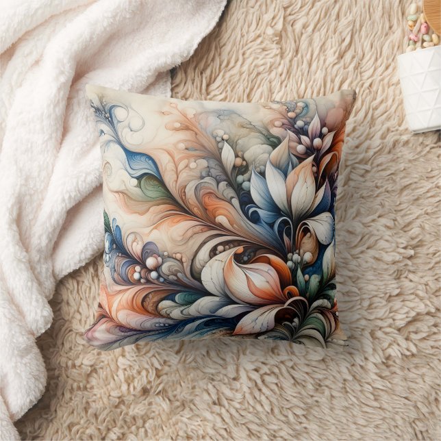 Vibrant Floral Swirl Artwork Throw Pillow (Blanket)