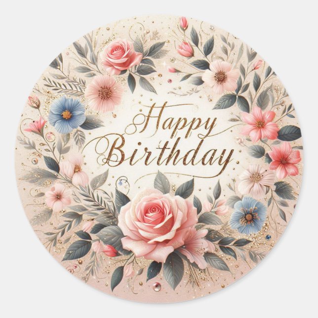 Vibrant floral theme Birthday sticker (Front)