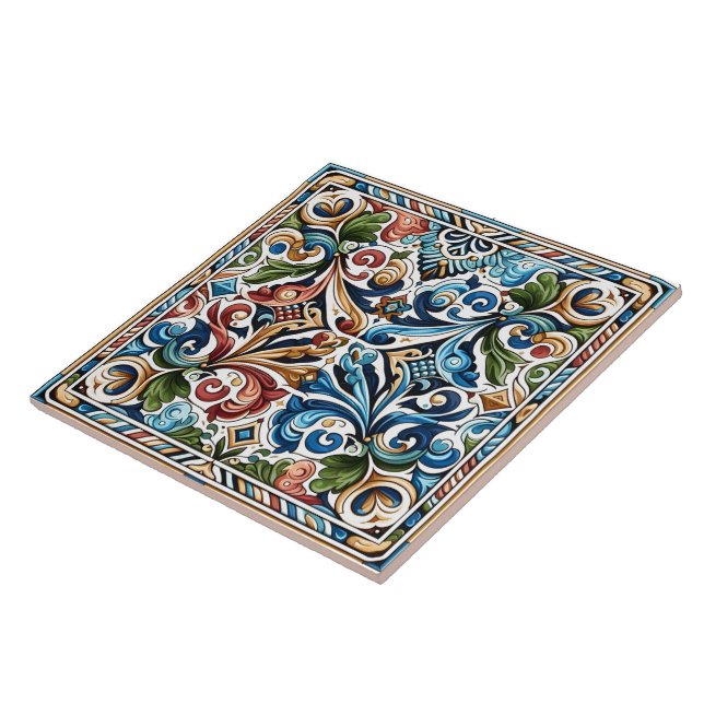 Vibrant Floral Tile With Intricate Patterns (Side)