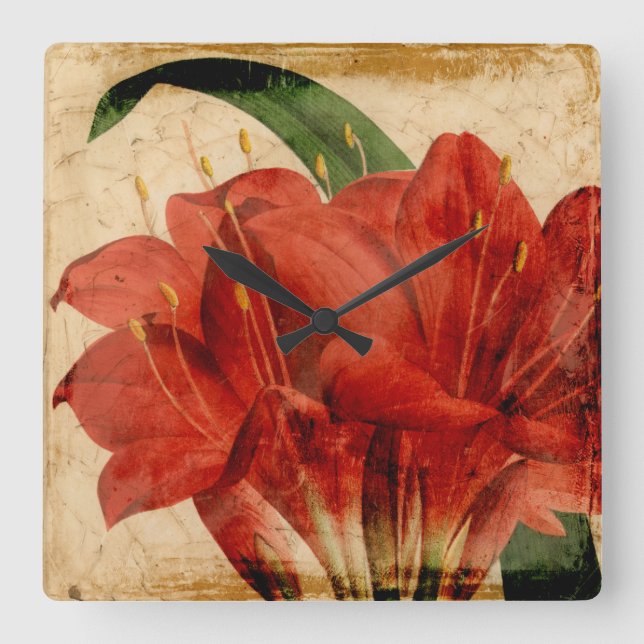 Vibrant Floral VIII Square Wall Clock (Front)