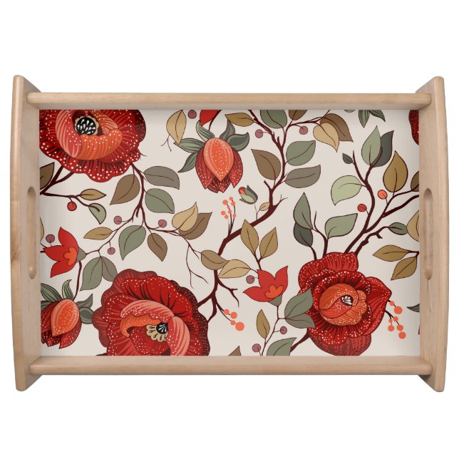 Vibrant Floral Wallpaper: Hand-Drawn Patterns Serving Tray (Front)