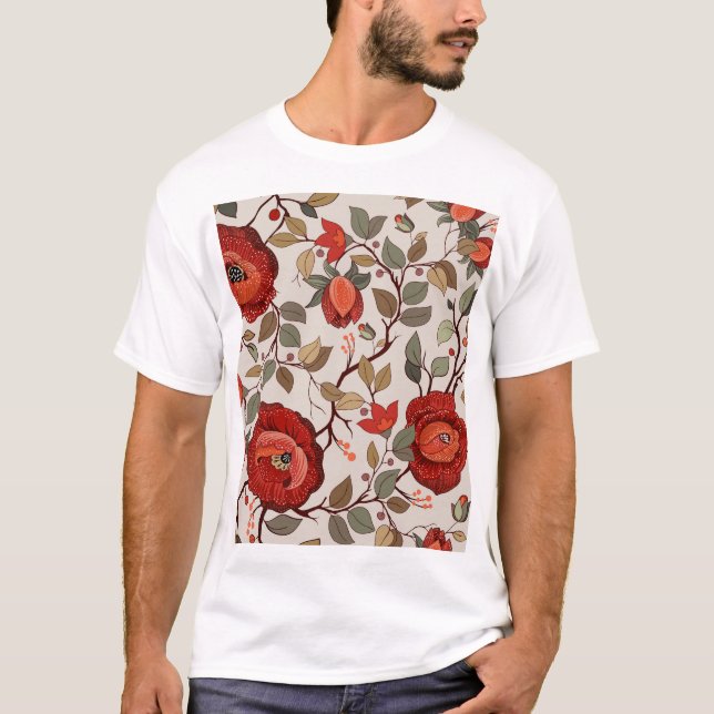 Vibrant Floral Wallpaper: Hand-Drawn Patterns T-Shirt (Front)