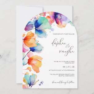 Vibrant Floral Watercolor Arch Wedding Invitation
