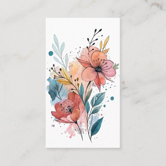 Vibrant Floral Watercolor Design Business Card (Front)