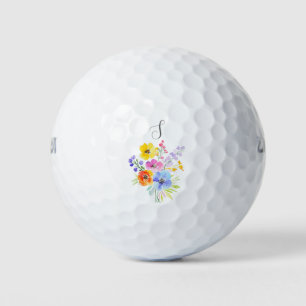 Vibrant Floral Watercolor Monogram Golf Balls