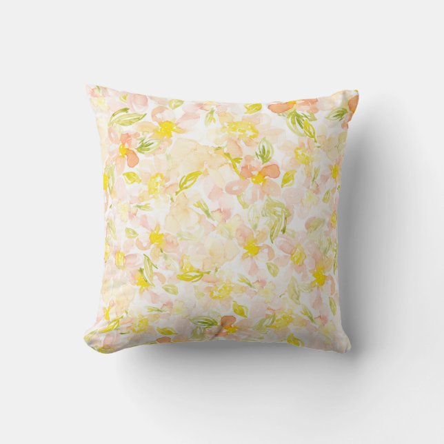 Vibrant floral watercolor pattern throw pillow (Front)
