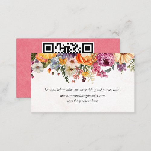 Vibrant Floral Watercolor Wedding Details Enclosure Card