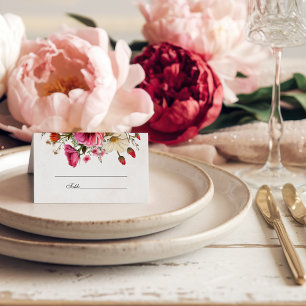 Vibrant Floral Watercolor Wedding Place Card